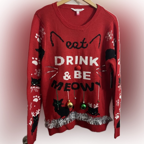Sweaters - Cat ugly Christmas sweater new with tags size XXL ladies with bells